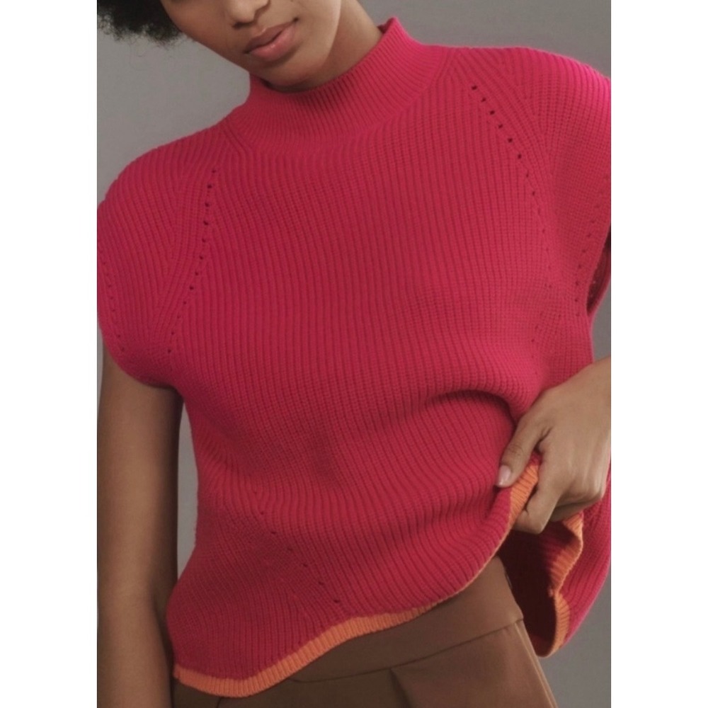NWT Maeve Pink Orange Ribbed Mock Neck Wavy Sweater Vest XS Wool Blend Knit Tank